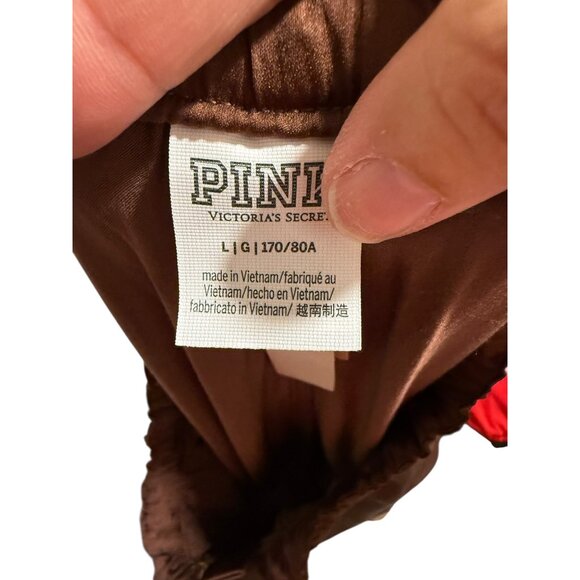 New Pink VS Brown Satin Drawstring Cargo Pants sz L - Picture 7 of 8